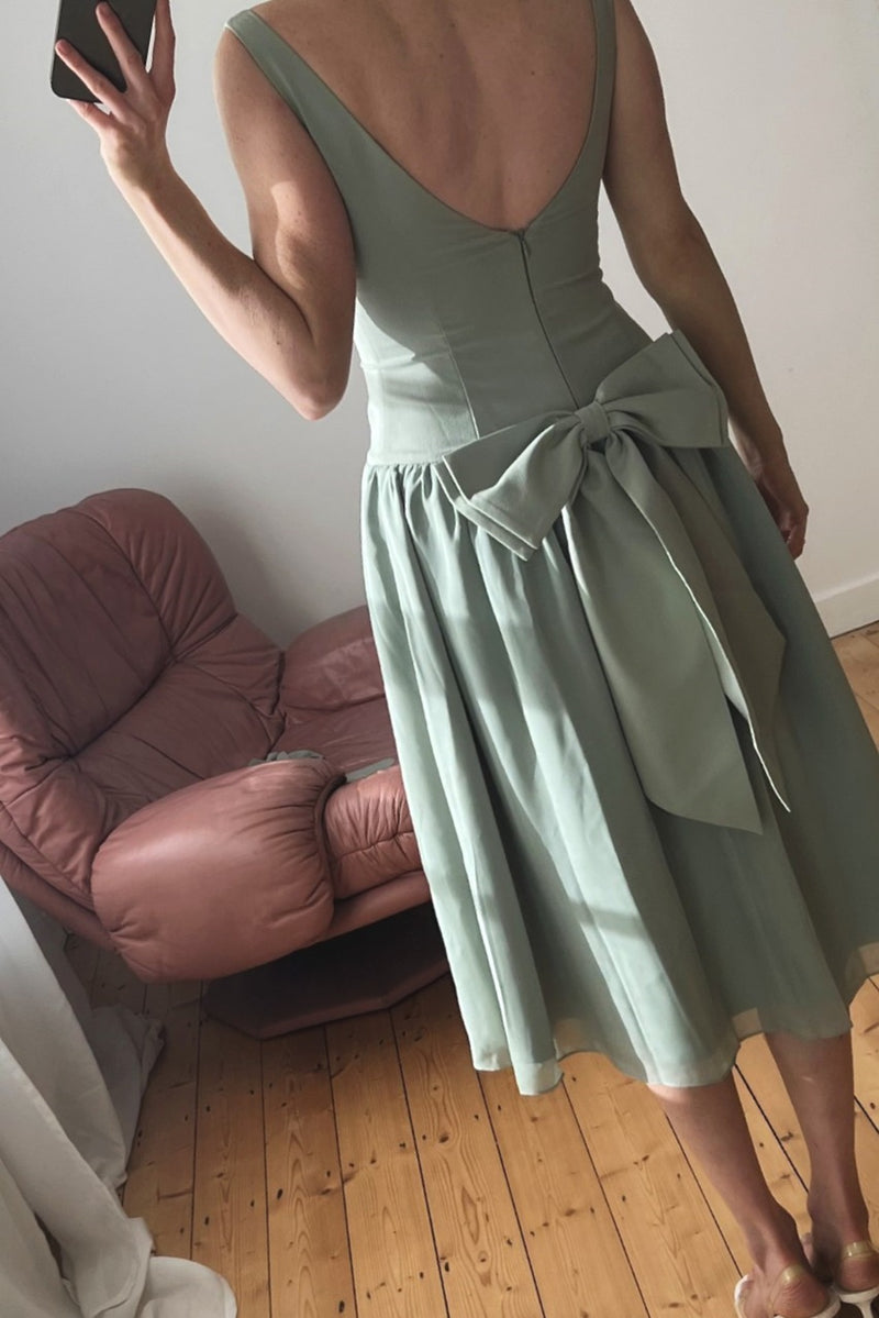 PRE ORDER - Sage Green Lady Dress with Detachable Bow