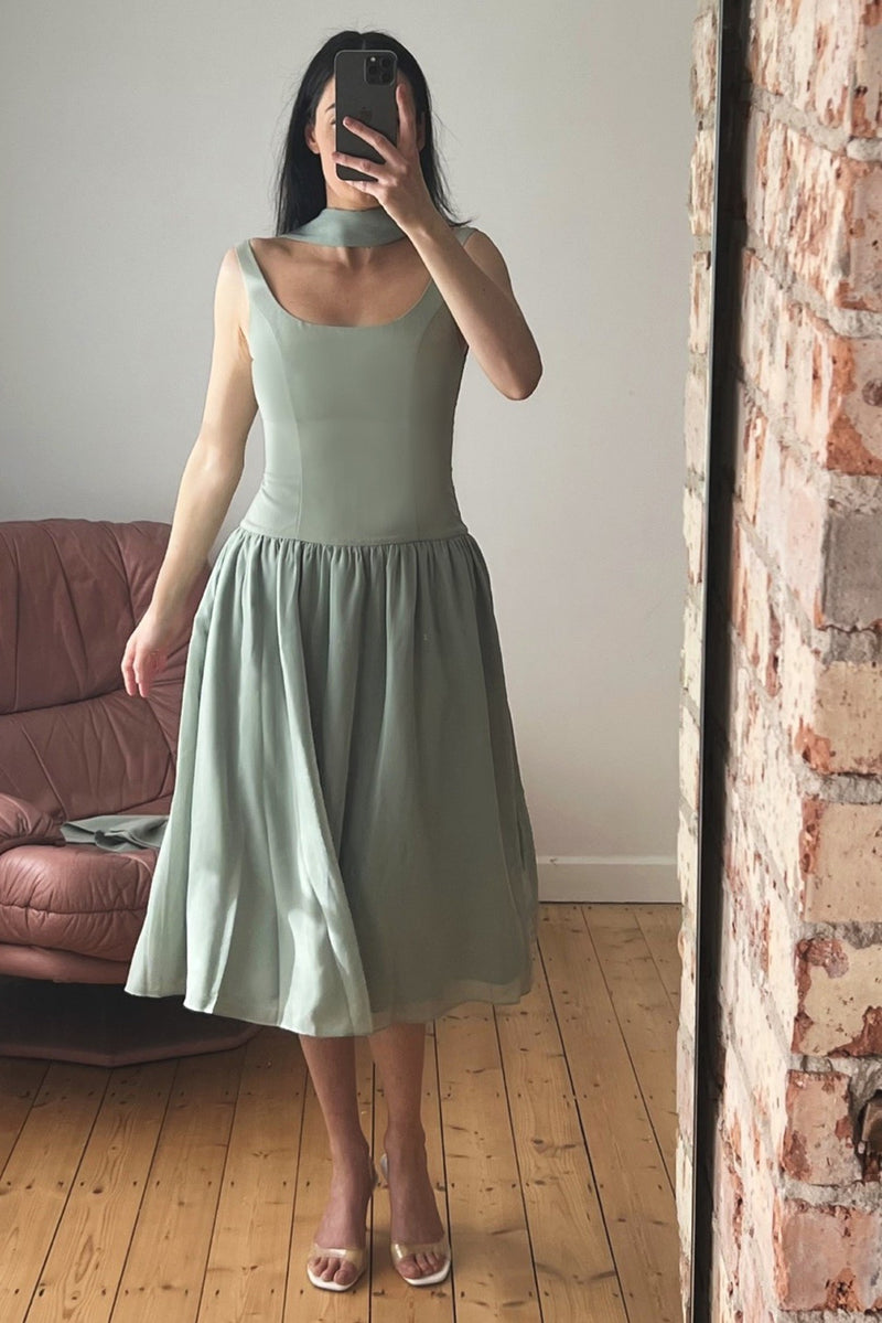 PRE ORDER - Sage Green Lady Dress with Detachable Bow