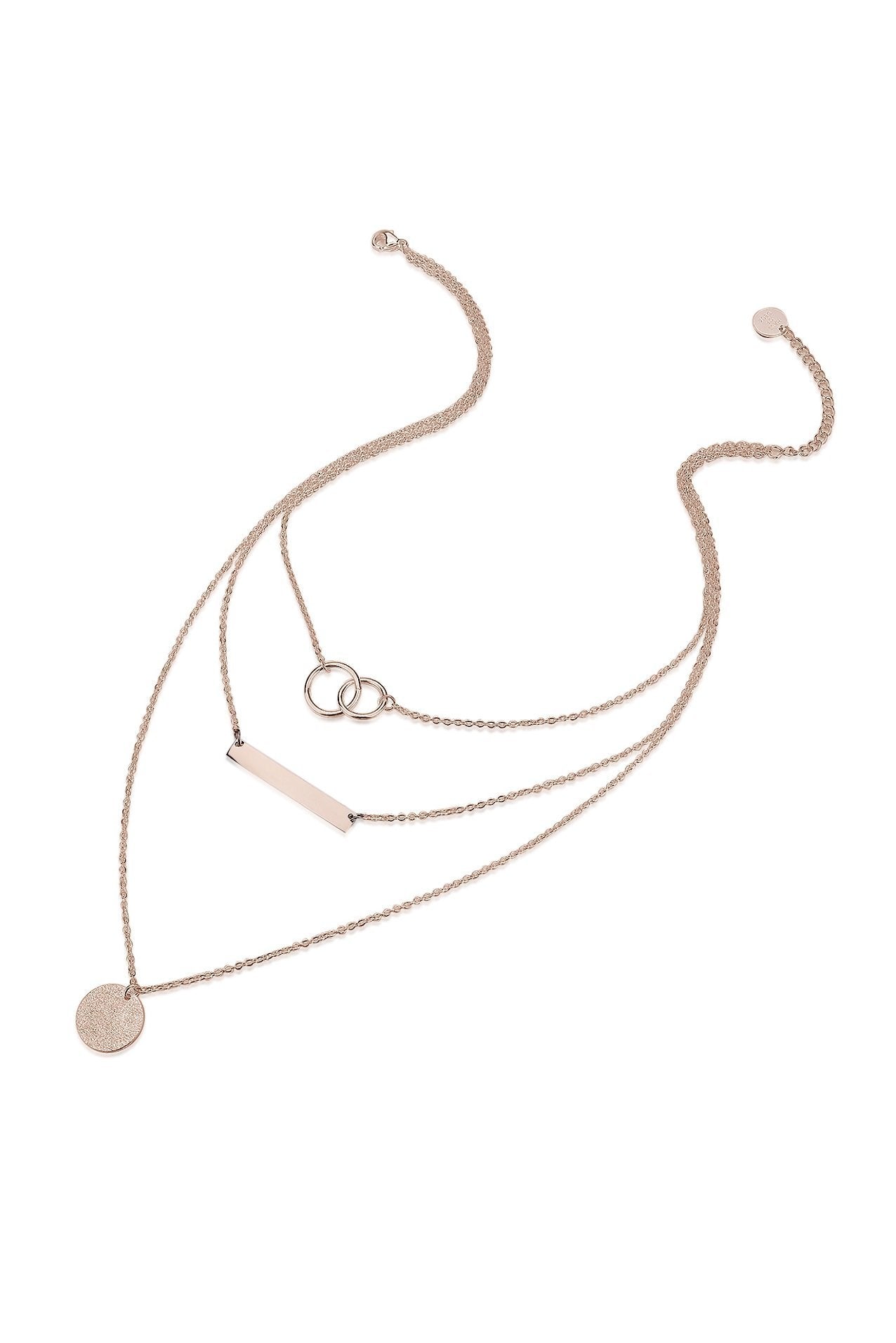 Layered 18k Rose Gold Plated Bar And Circle Necklace